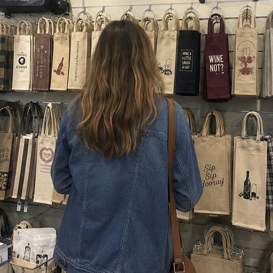 Custom wine bags in use